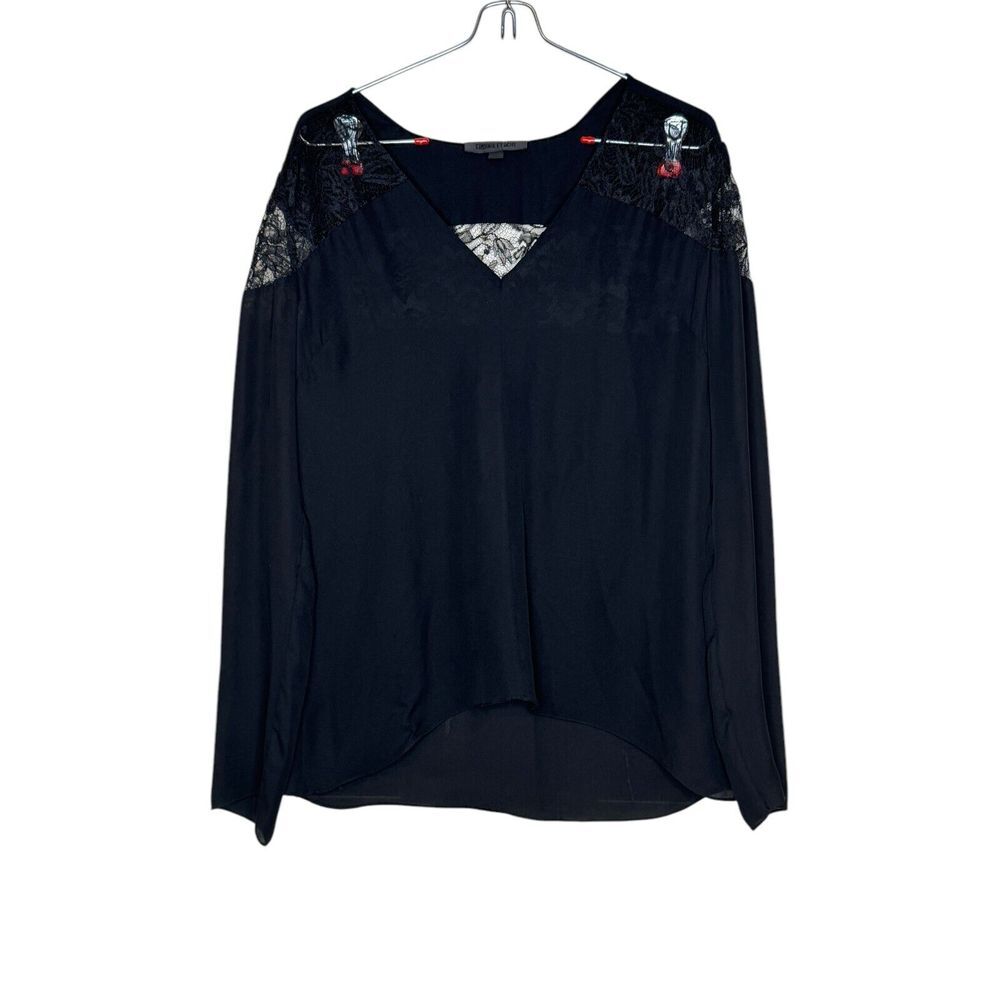 Cushnie et Ochs Womens Top Silk Lace Shoulders Boxy Fit V-Neck Long Sleeve Sz. 4